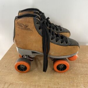 Vtg Pacer Platinum Leather Size 5 Roller Skates Beige Orange Skating Rink